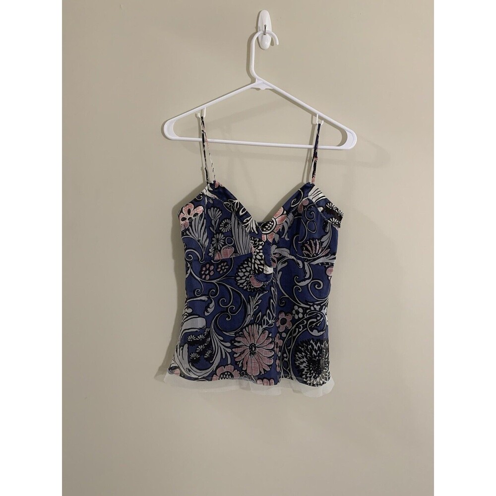 Gianni Bini 100% Silk Blue Pink Spaghetti Strap Blouse Camisole Womens Size 5